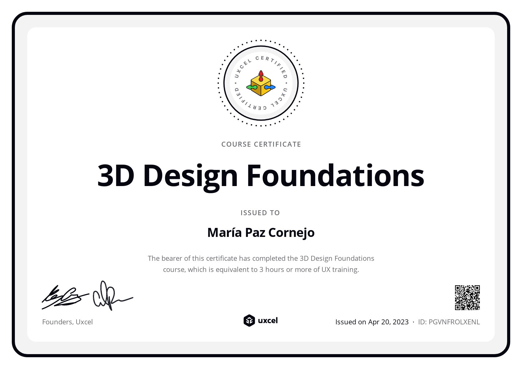 María Paz Cornejo's certificate